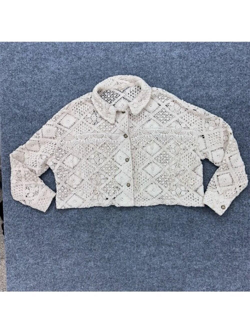 Miss Me Crochet Boho Oversized Cropped Jacket Button Up Cottagecore Womens Sz XL